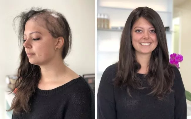 Human wig before-after photo